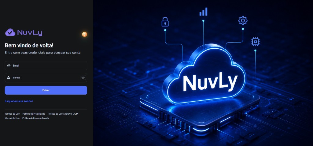 Tela de login da plataforma NuvLy em app.nuvly.com.br
